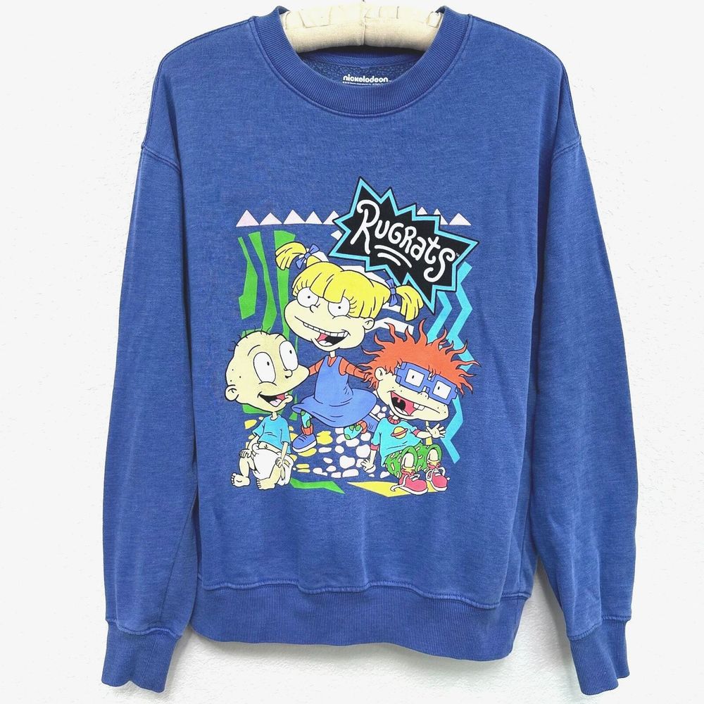 Nickelodeon Rugrats Sweatshirt Unisex M Retro Graphic TV Cotton Cartoon Blue